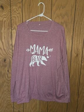 Mama Bear Pinkish Red Graphic Long Sleeve Shirt
